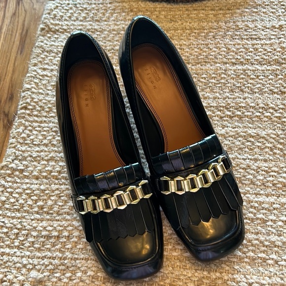 ASOS DESIGN Spencer mid-heeled chain loafers in black size 9 - Picture 1 of 5